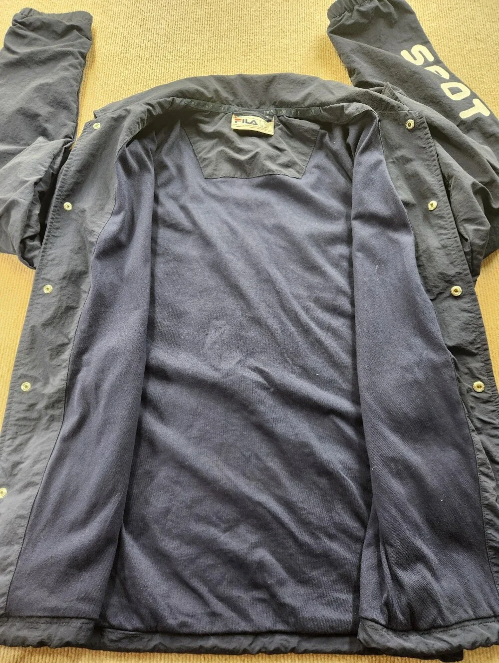 Vintage FILA Detroit Spot Lite Coach Bomber Jacket Men's M Blue Button Front